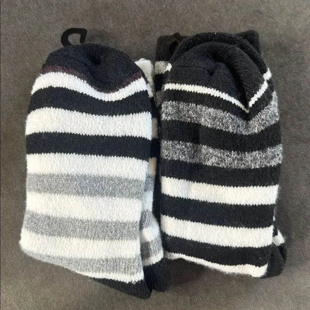 Womens Winter Essentials Terry Lined Striped Socks 1xBlack 1xWhite Size 4-10 NEW